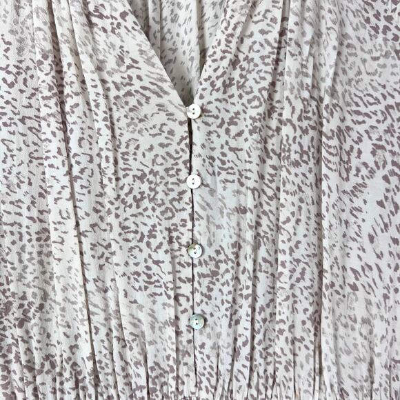 Rails Jasmine Tan Watercolor Leopard Mini Dress Womens Medium Smocked Waist Boho - Picture 6 of 10